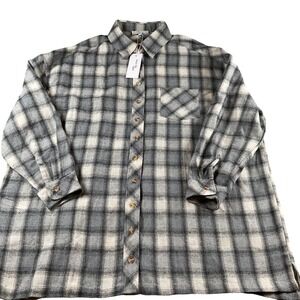 Edit by Nine Oversized Ivory Grey Plaid‎ Flannel Shirt Women's